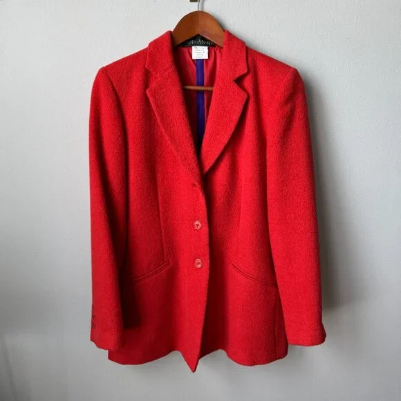 Wool Alpaca Blend Blazer Harvé Benard Red Jacket - Picture 6 of 17